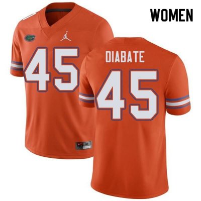 Women's Florida Gators #45 Mohamoud Diabate NCAA Jordan Brand Orange Authentic Stitched College Football Jersey BPD8862IN